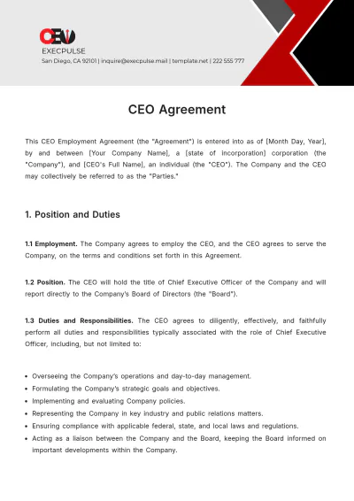 Free CEO Agreement Template to Edit Online