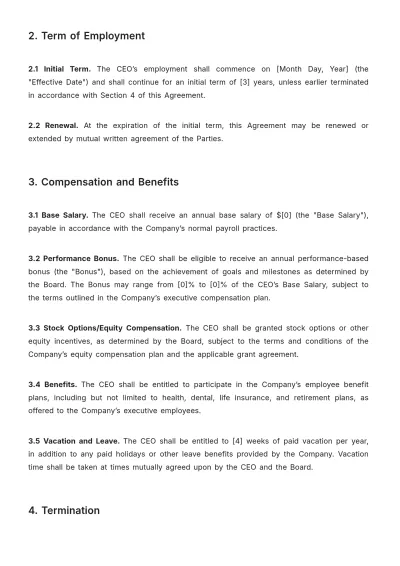 Free CEO Agreement Template to Edit Online
