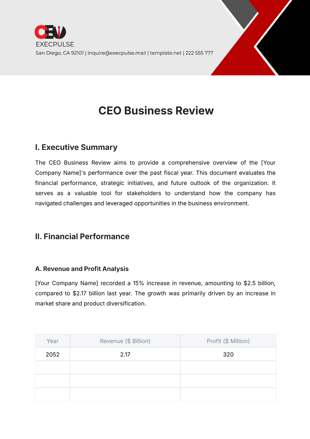 CEO Business Review Template - Edit Online & Download