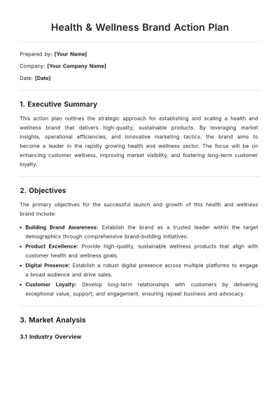 Free Health & Wellness Brand Action Plan Template to Edit Online