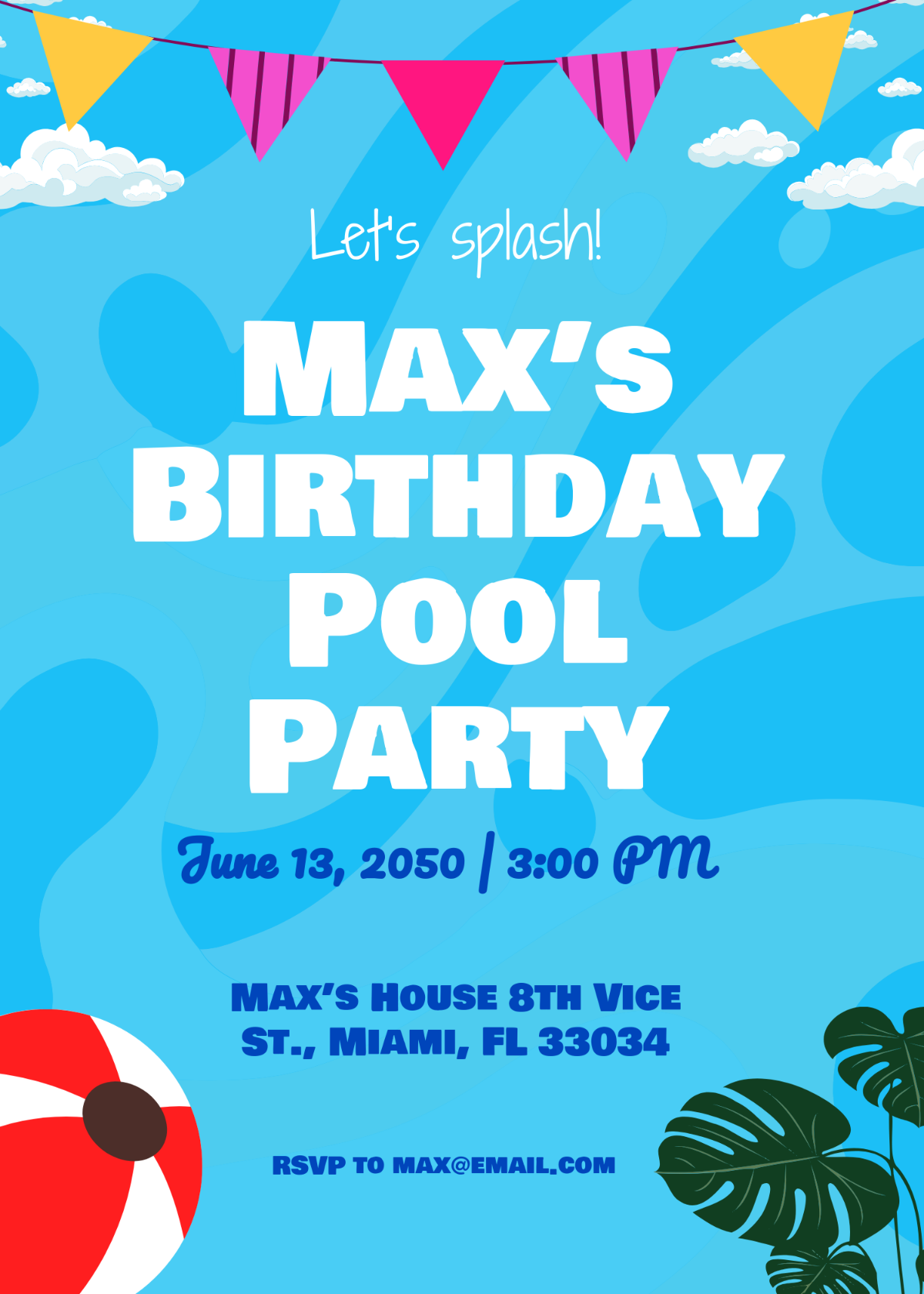 Free Modern Pool Party Birthday Invitation Template - Edit Online & Download