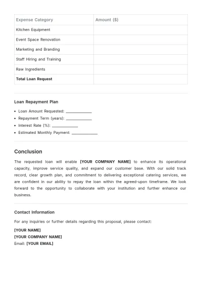 Free Printable Catering Service Loan Proposal Template to Edit Online