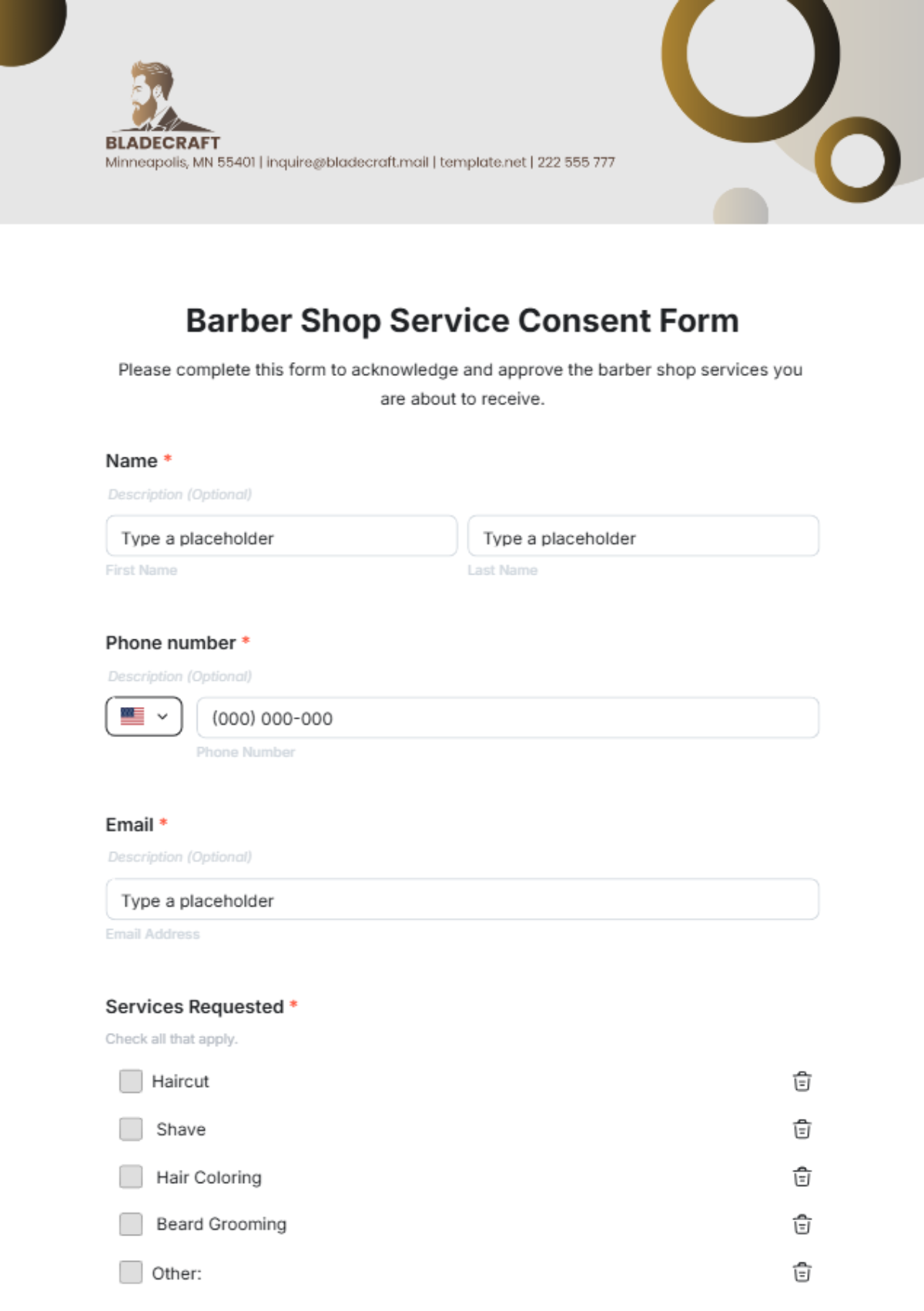 Barber Shop Service Consent Form Template - Edit Online & Download