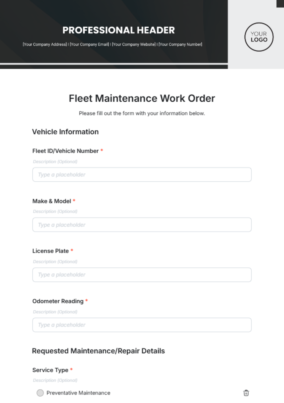 Fleet Maintenance Work Order Template - Edit Online & Download