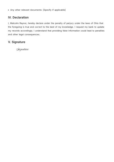 Free Affidavit for Name Correction in Bank Records Template to Edit Online