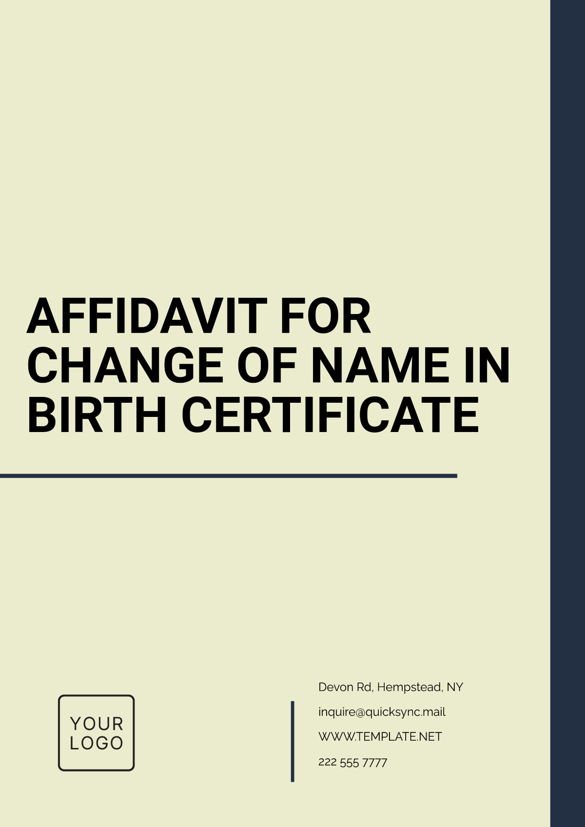 Free Affidavit for Change of Name in Birth Certificate Template - Edit ...