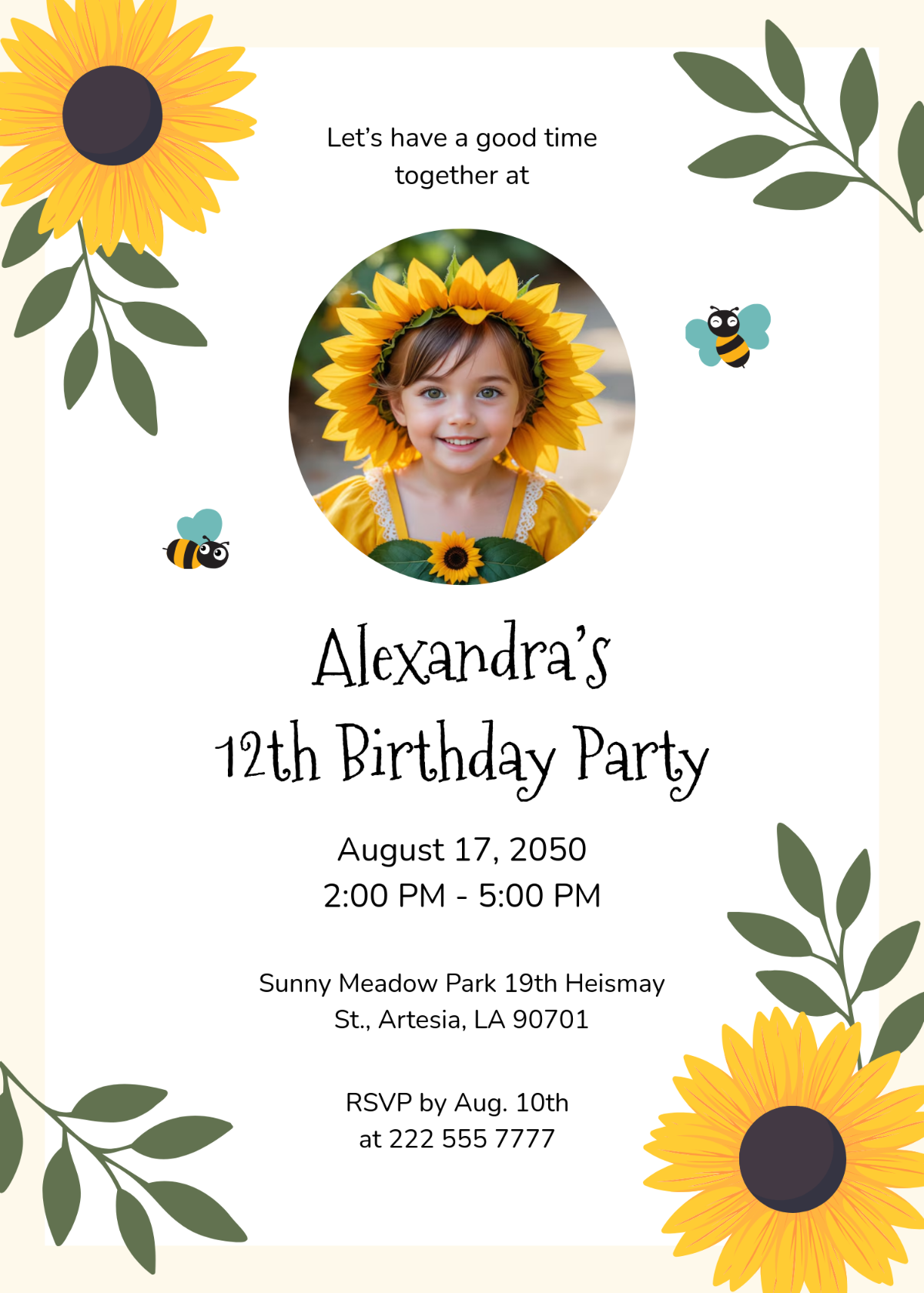 Free Sunflower Birthday Party Invitation Template - Edit Online & Download