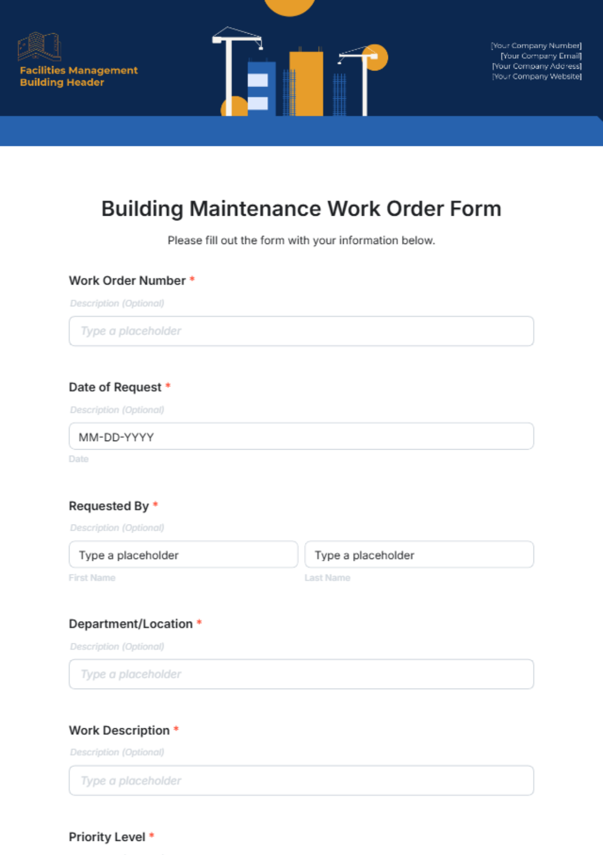 Free Building Maintenance Work Order Form Template