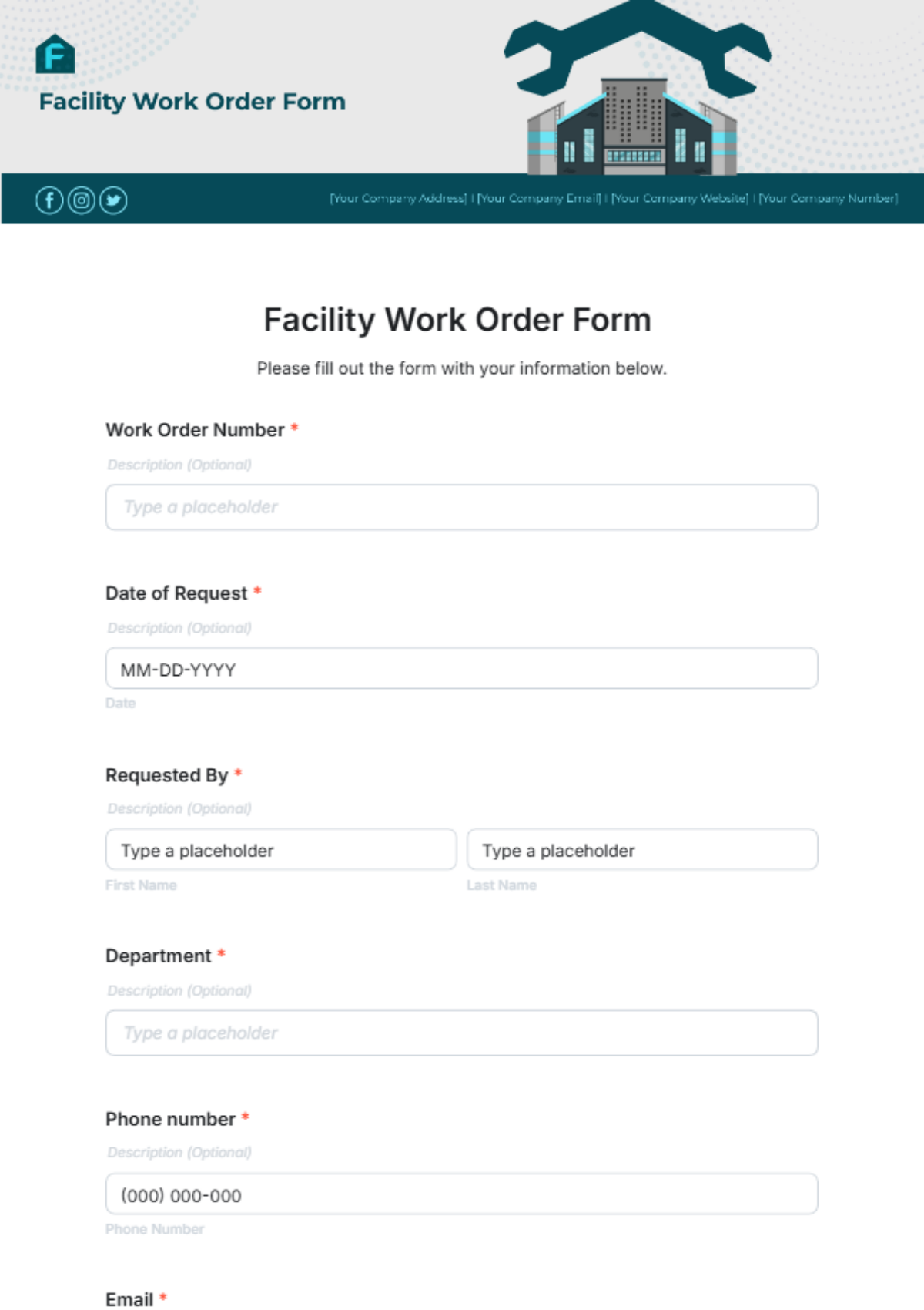 Facility Work Order Form Template - Edit Online & Download