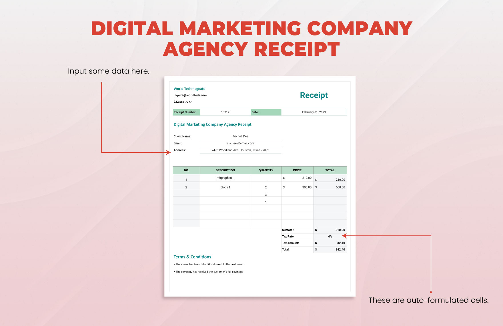 Digital Marketing Company Agency Receipt Template