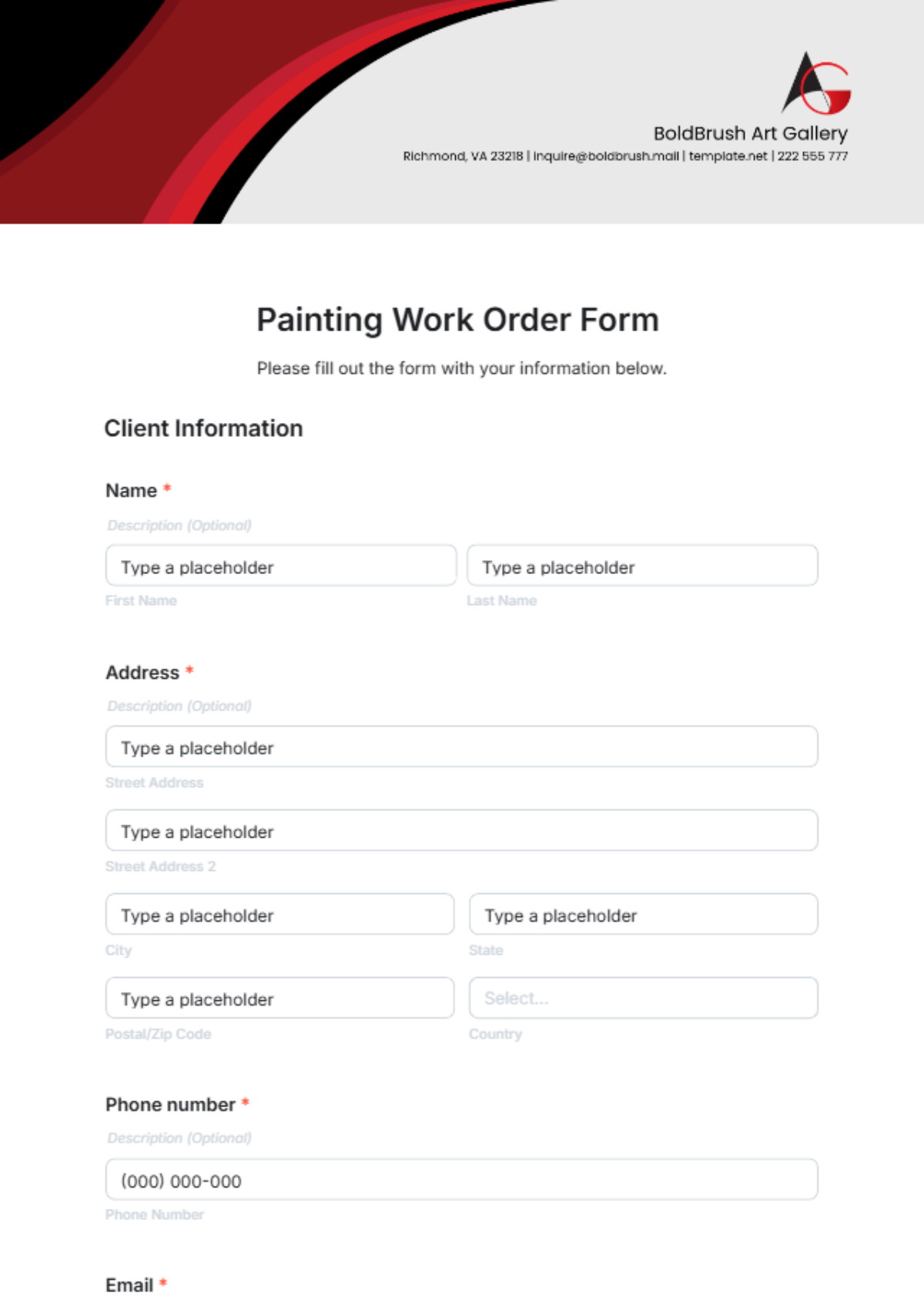 Painting Work Order Form Template - Edit Online & Download