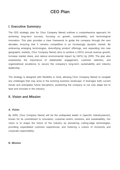 Free CEO Plan Template to Edit Online