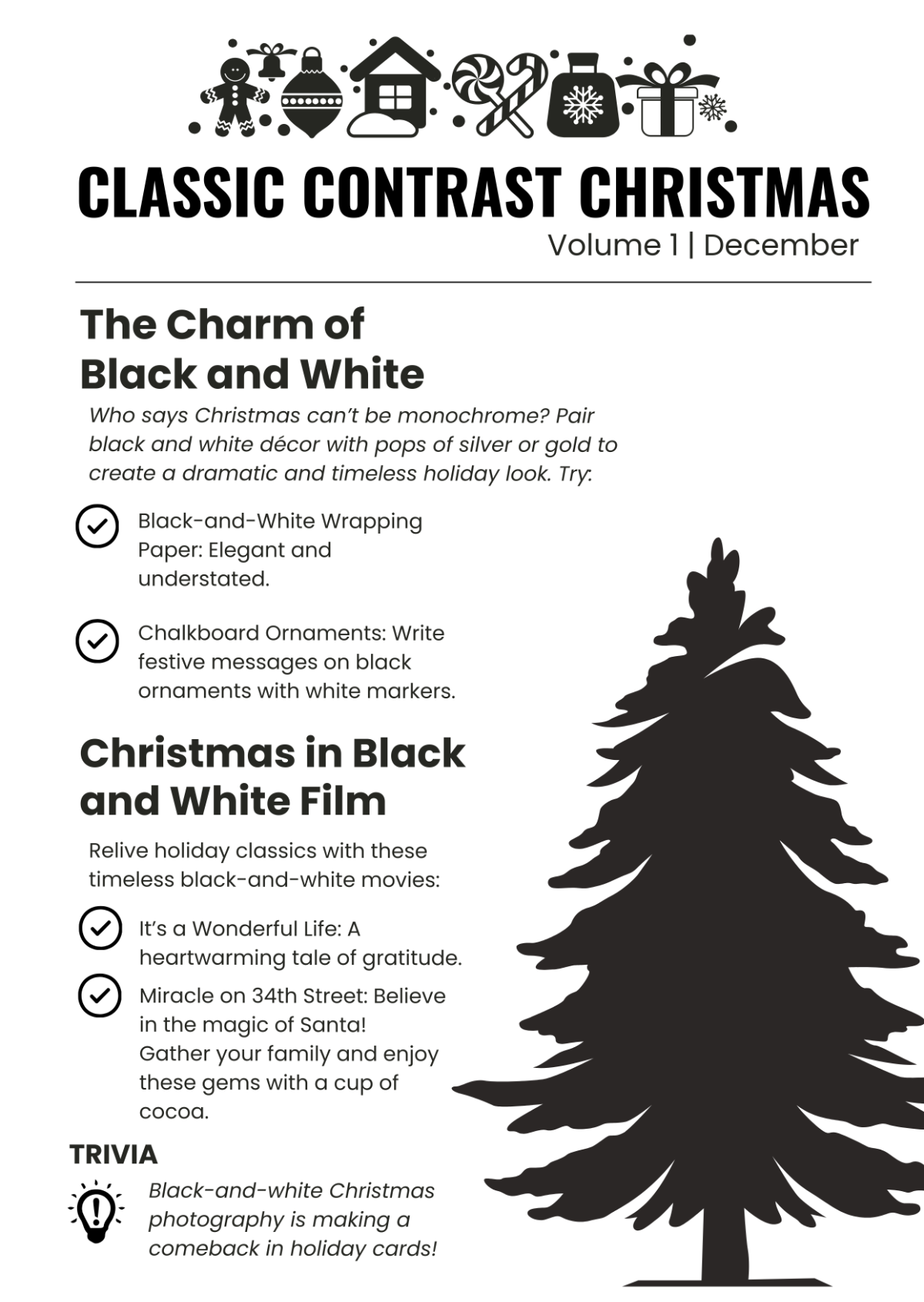 Black and White Christmas Newsletter Template - Edit Online & Download