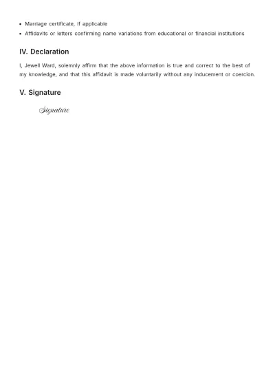 Free Affidavit for Name Clarification for Visa Template to Edit Online