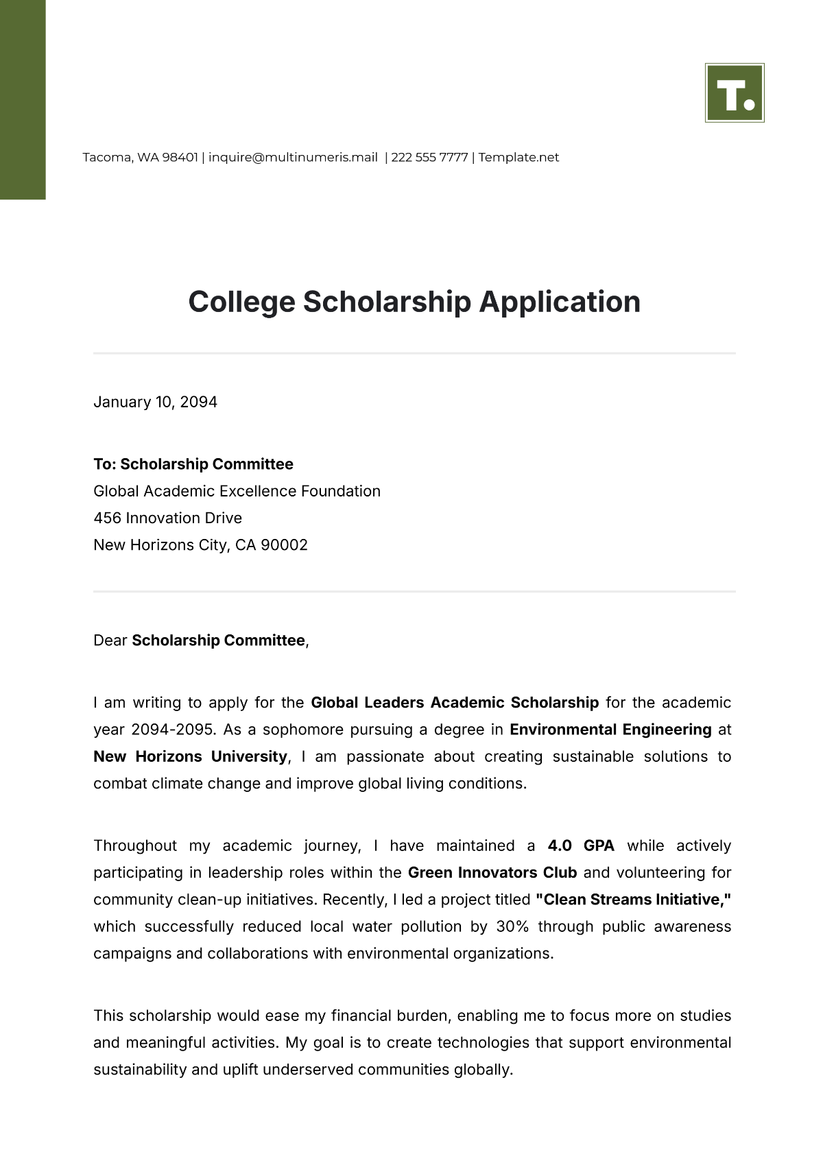 College Scholarship Application Template - Edit Online & Download