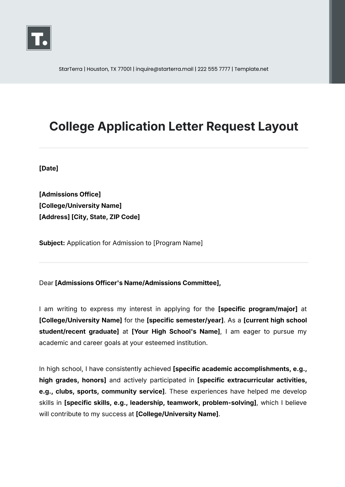 College Application Letter Request Layout Template - Edit Online & Download