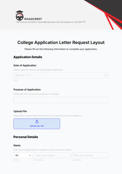 Free College Application Letter Request Layout Template to Edit Online