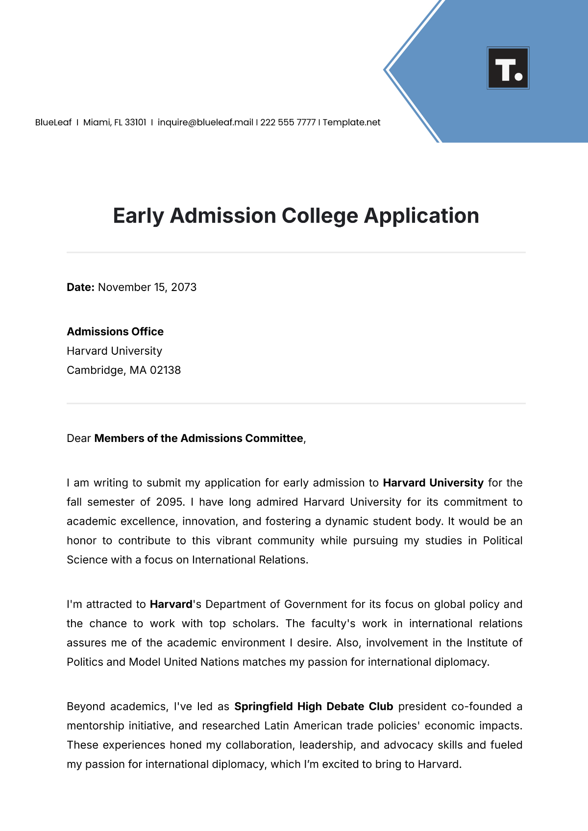 Early Admission College Application Template - Edit Online & Download