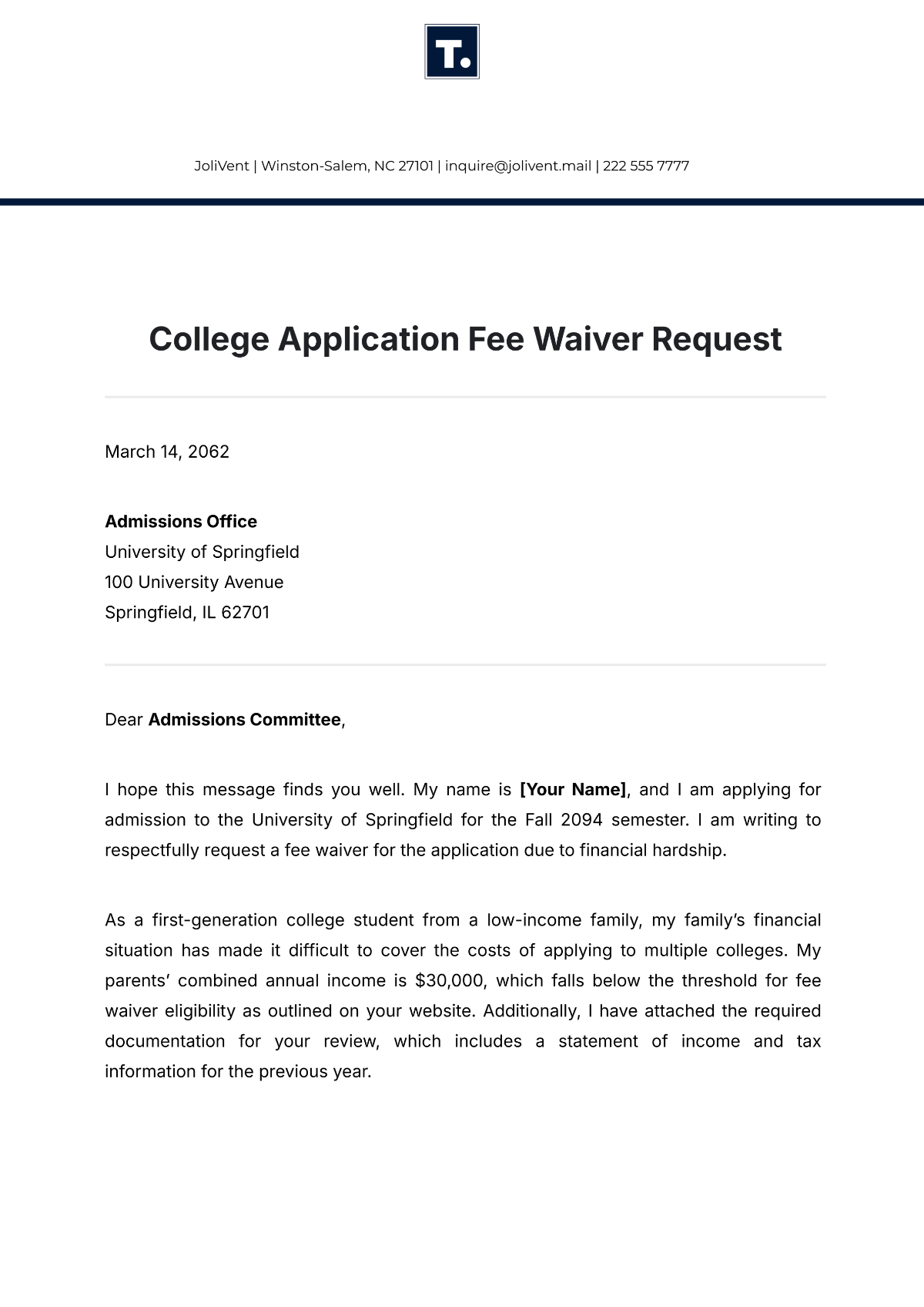 College Application Fee Waiver Request Template - Edit Online & Download