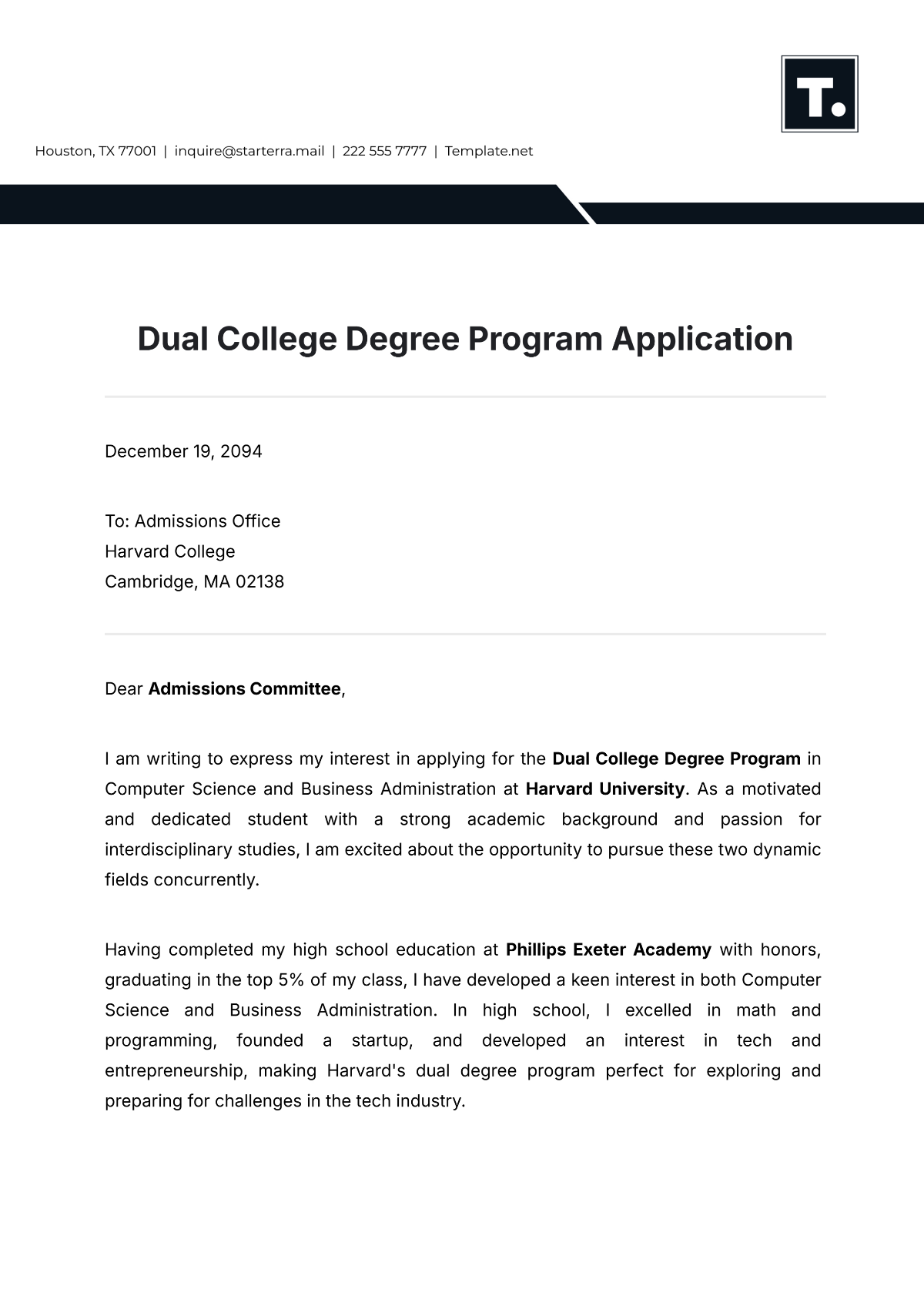 Dual College Degree Program Application Template - Edit Online & Download