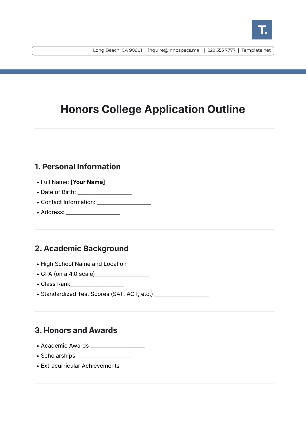 Honors College Application Outline Template - Edit Online & Download