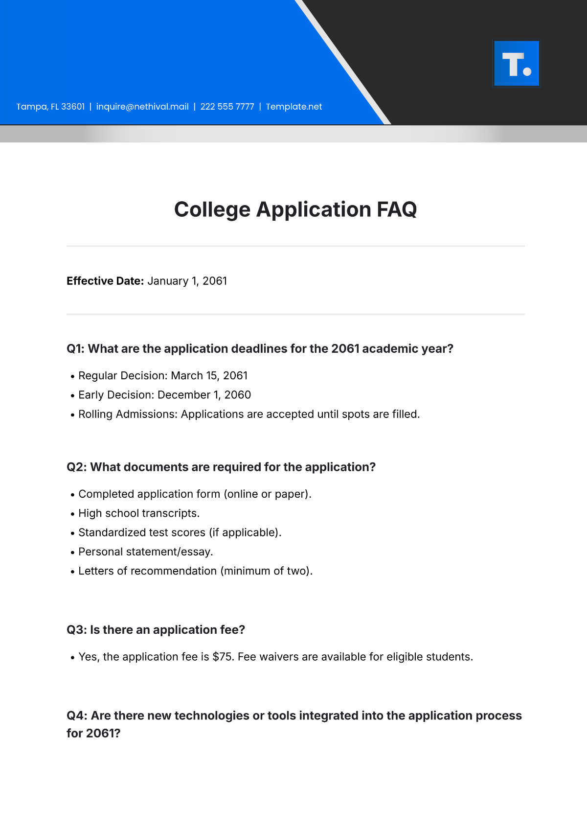 College Application FAQ Template - Edit Online & Download