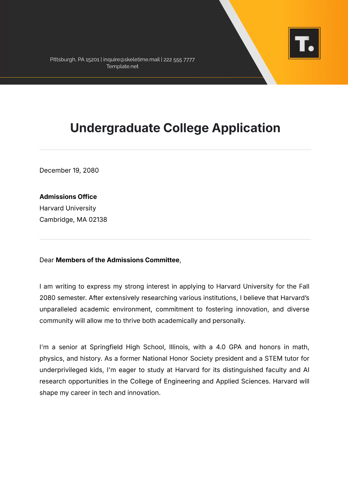 Undergraduate College Application Template - Edit Online & Download