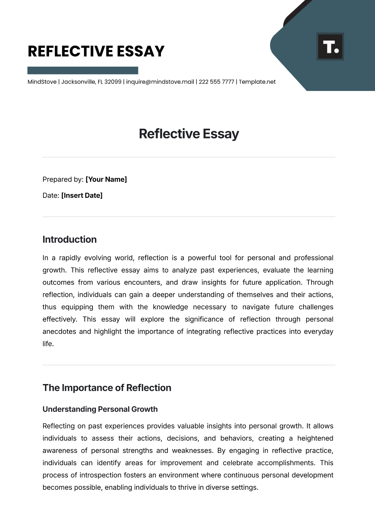 Reflective Essay Template - Edit Online & Download