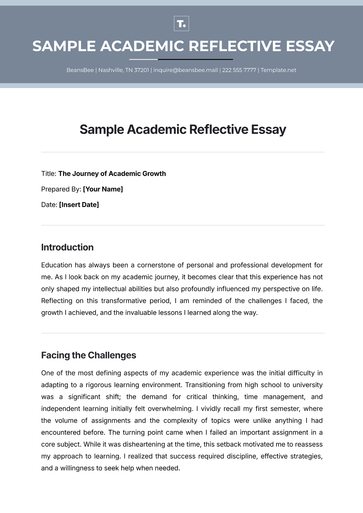 Sample Academic Reflective Essay Template - Edit Online & Download