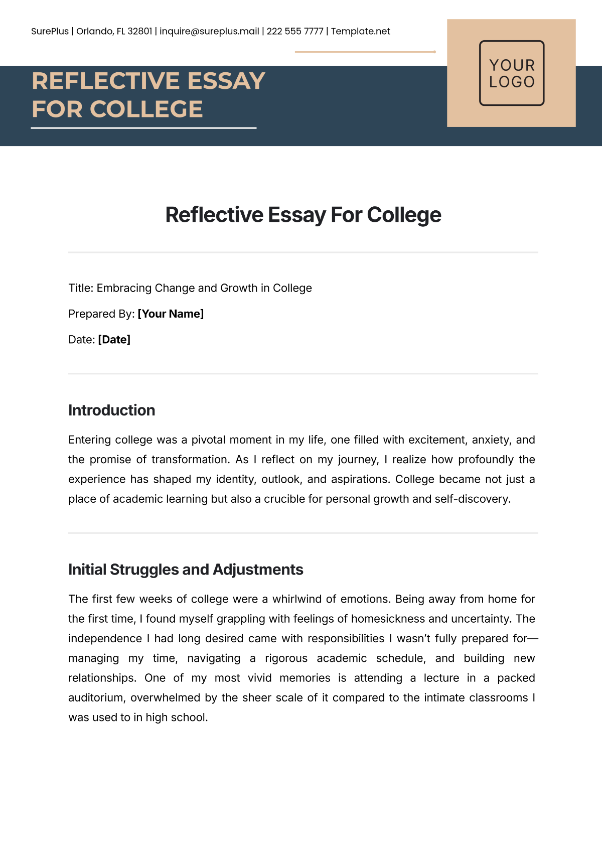 Reflective Essay For College Template - Edit Online & Download