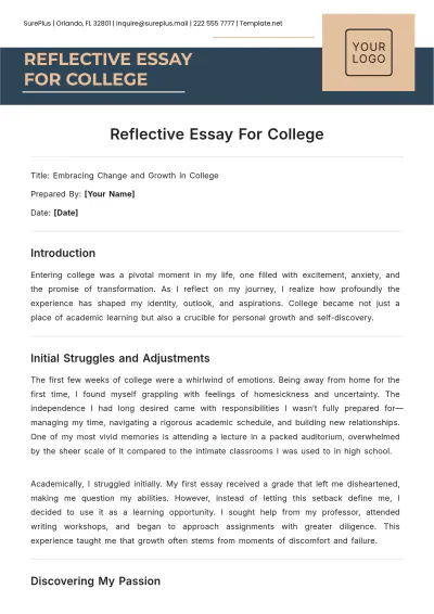 Free Reflective Essay For College Template to Edit Online