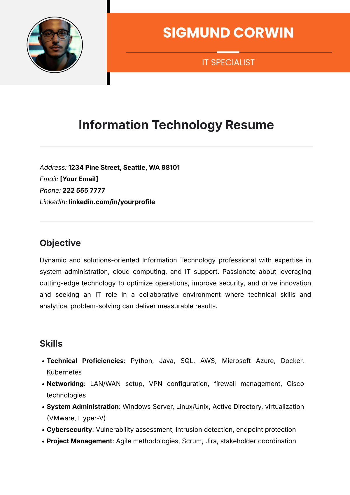 Information Technology Resume Template - Edit Online & Download