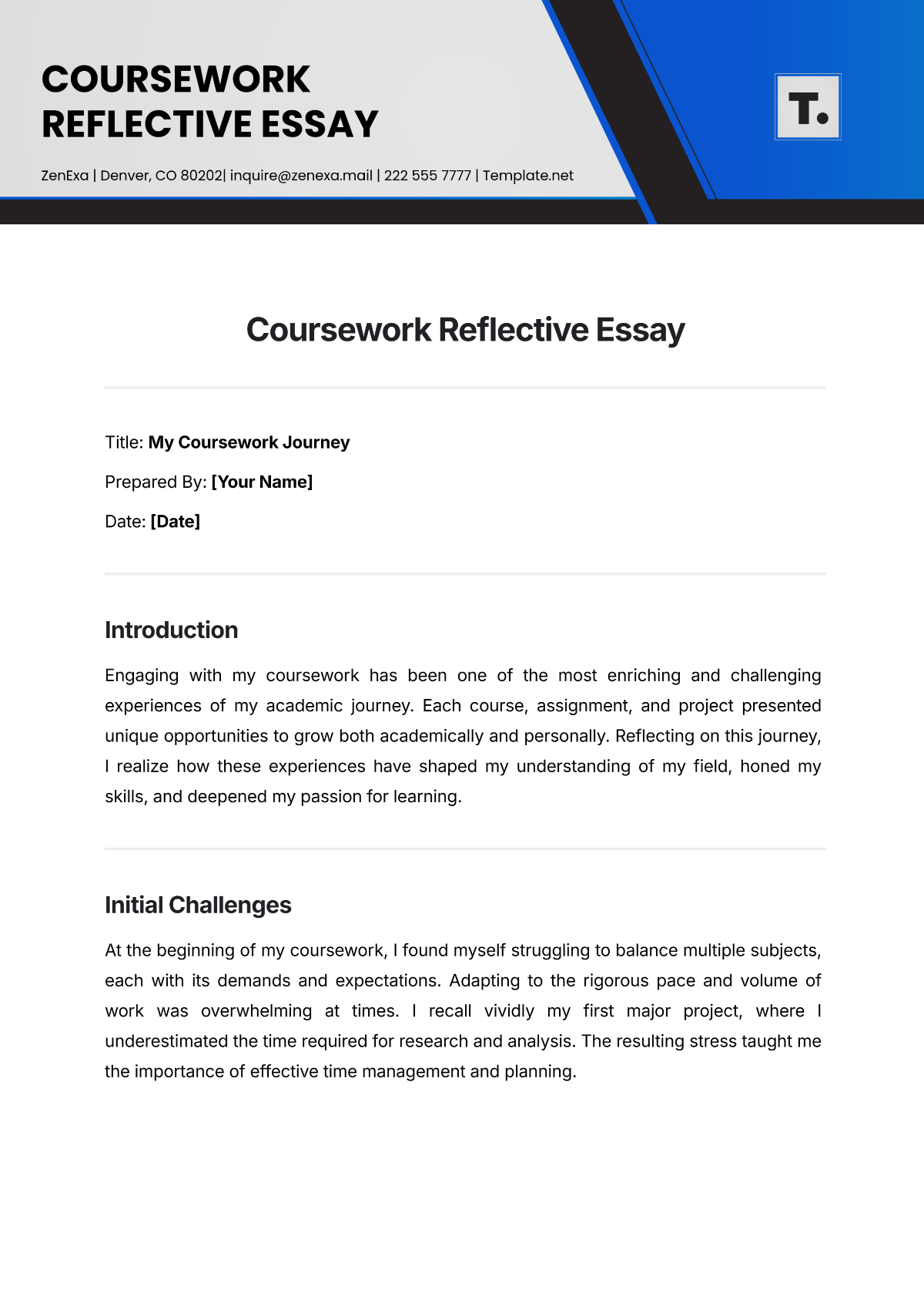 Coursework Reflective Essay Template - Edit Online & Download