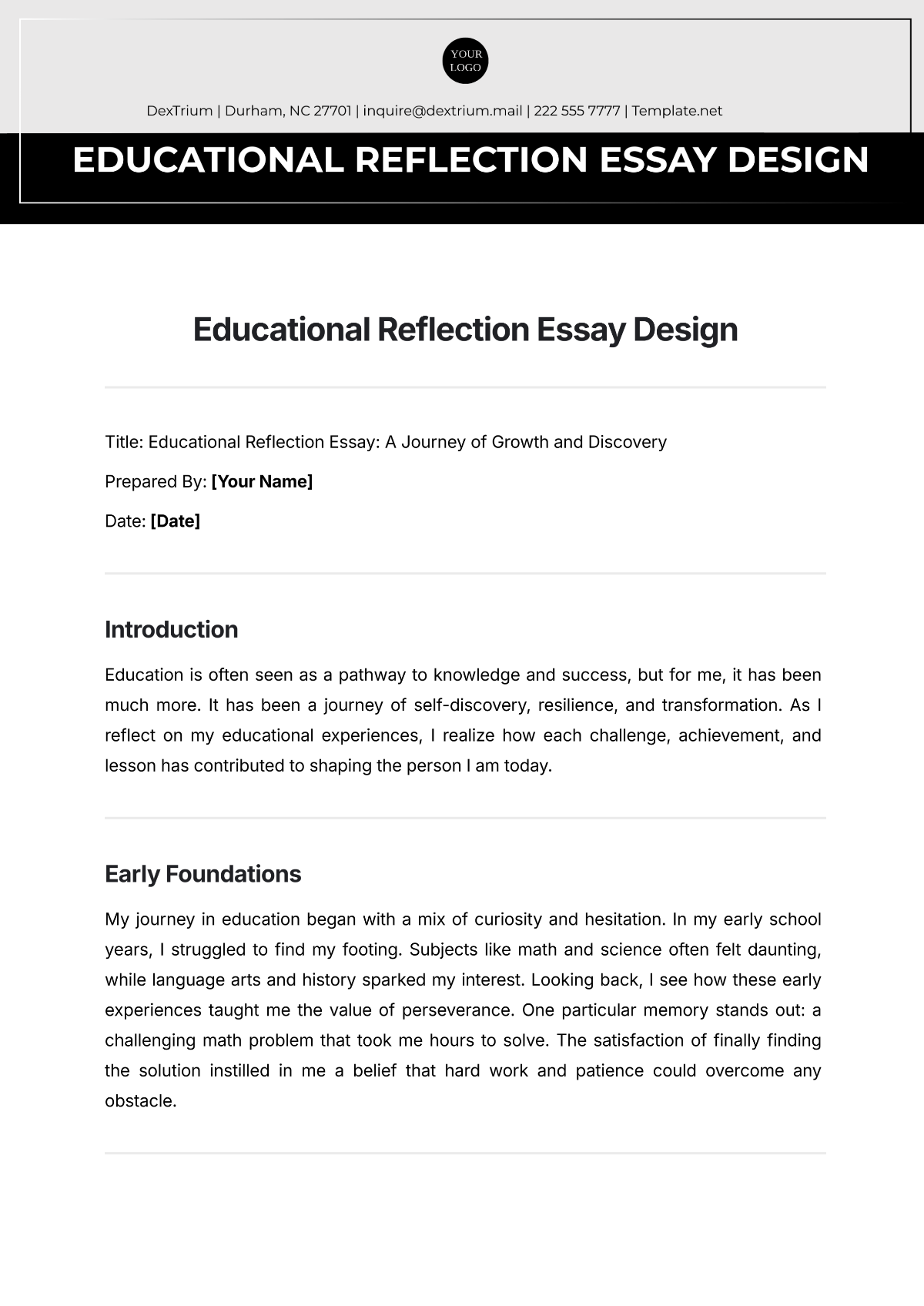 Educational Reflection Essay Design Template - Edit Online & Download