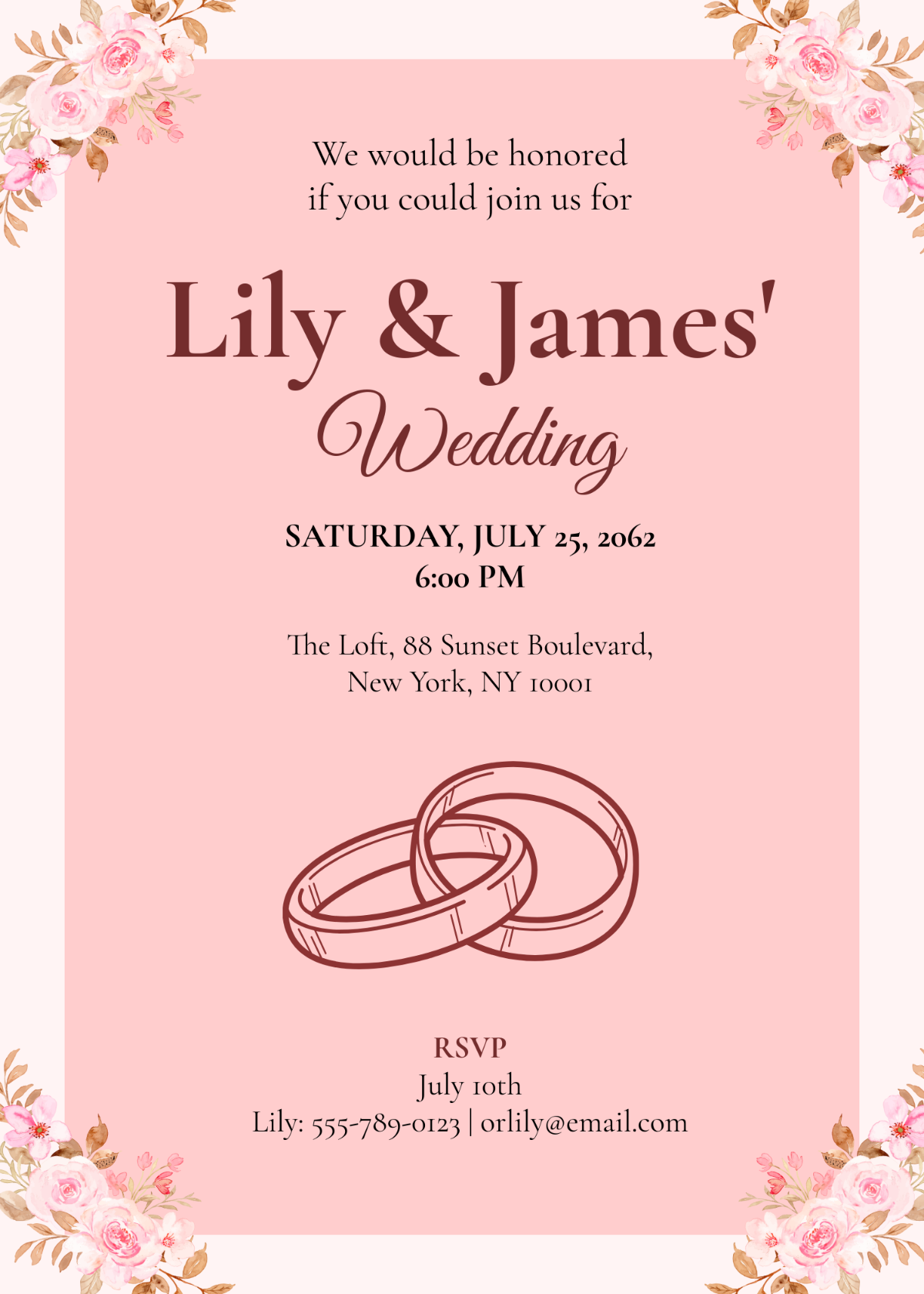 Pink RSVP Card Invitation Template - Edit Online & Download