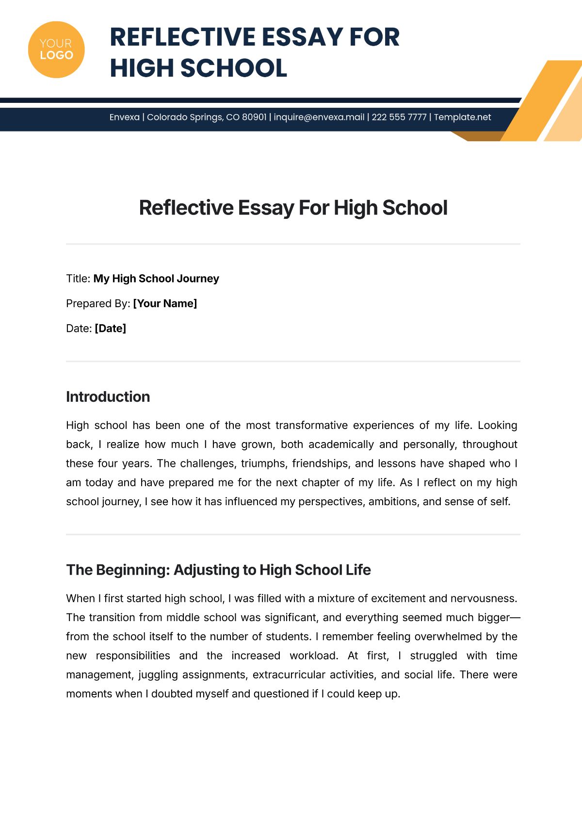 Reflective Essay For High School Template - Edit Online & Download