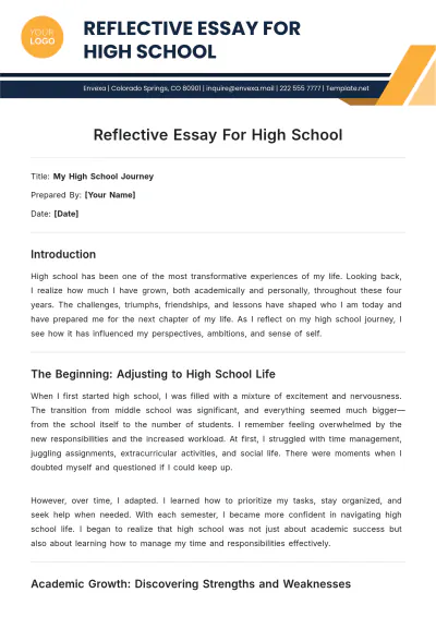 Free Reflective Essay For High School Template to Edit Online