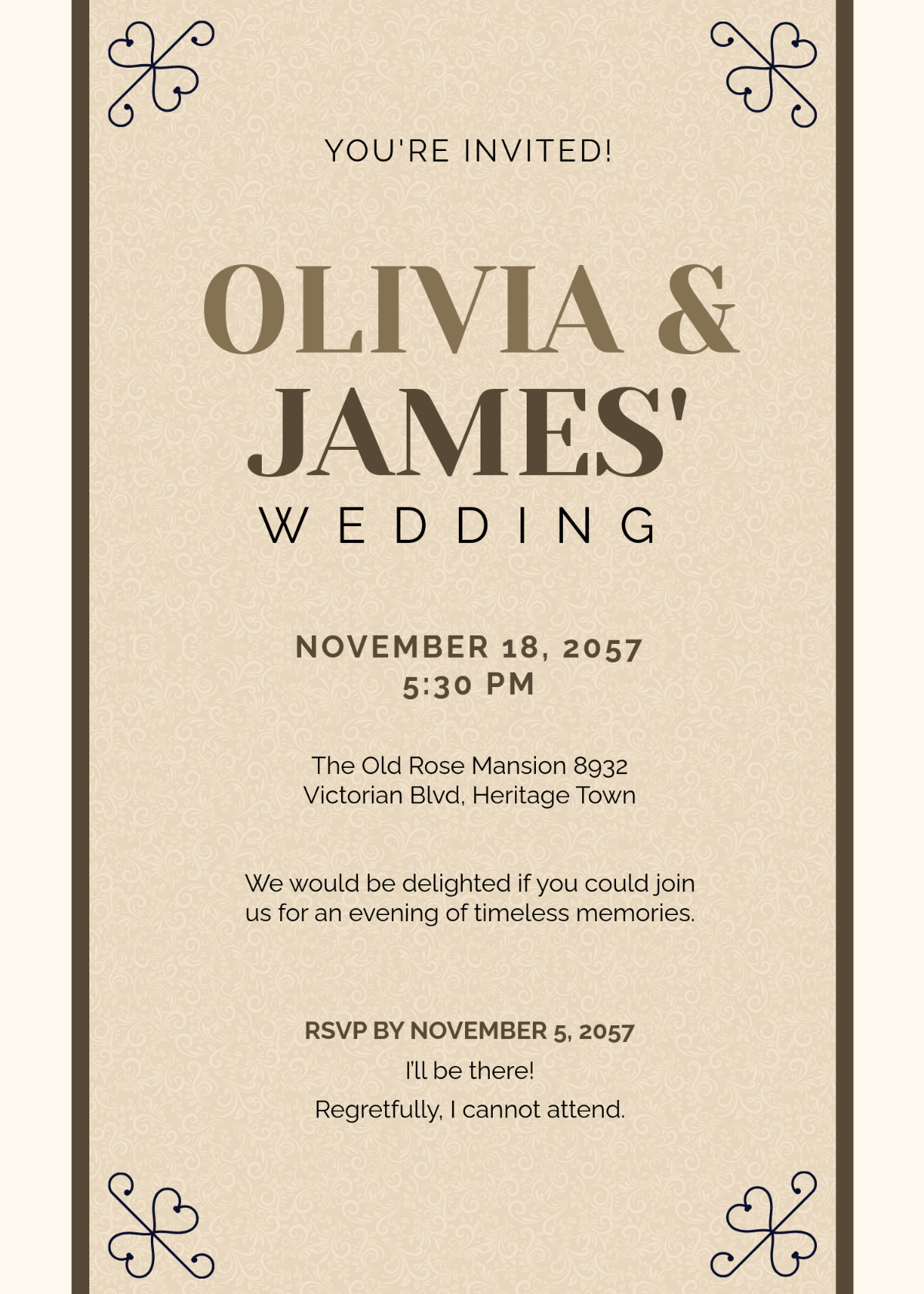 Vintage RSVP Card Invitation Template - Edit Online & Download