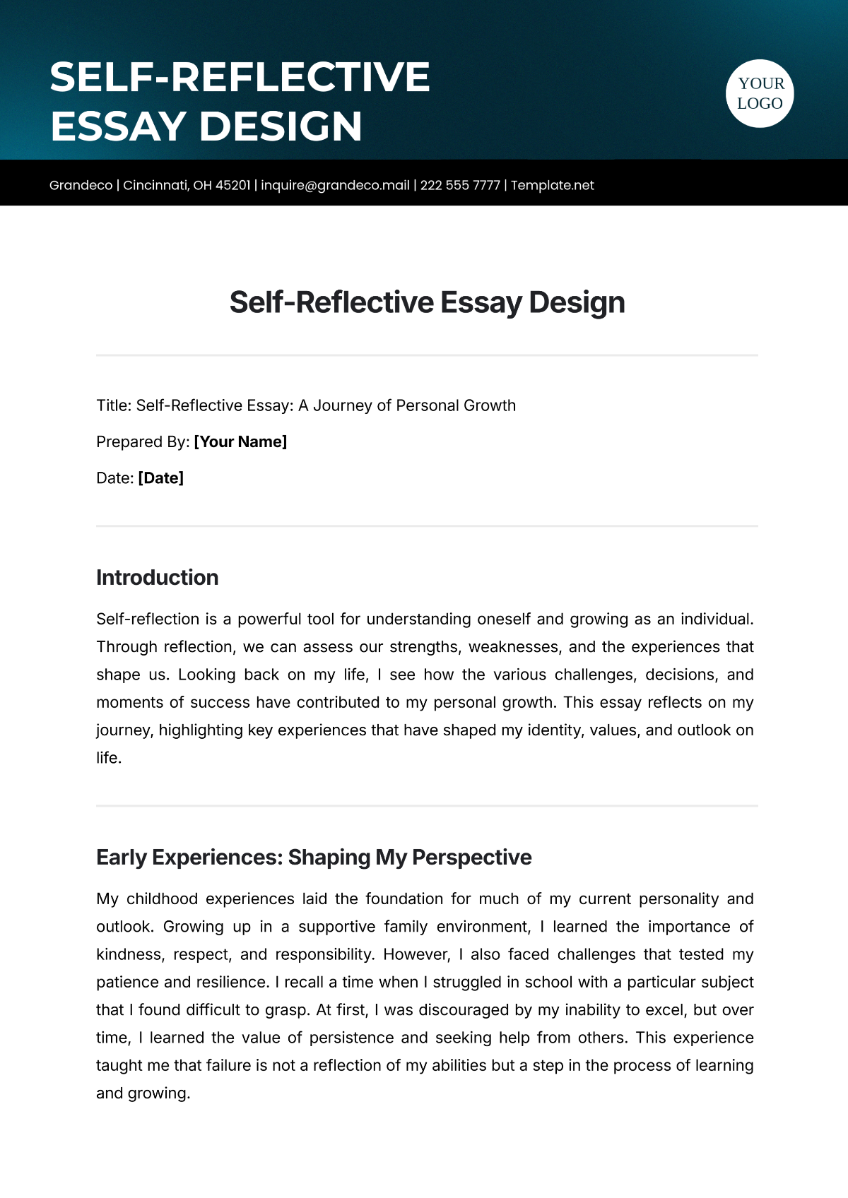 Self-Reflective Essay Design Template - Edit Online & Download