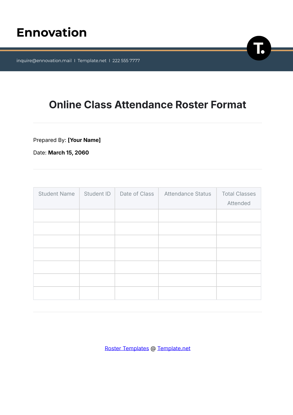 Online Class Attendance Roster Format Template - Edit Online & Download