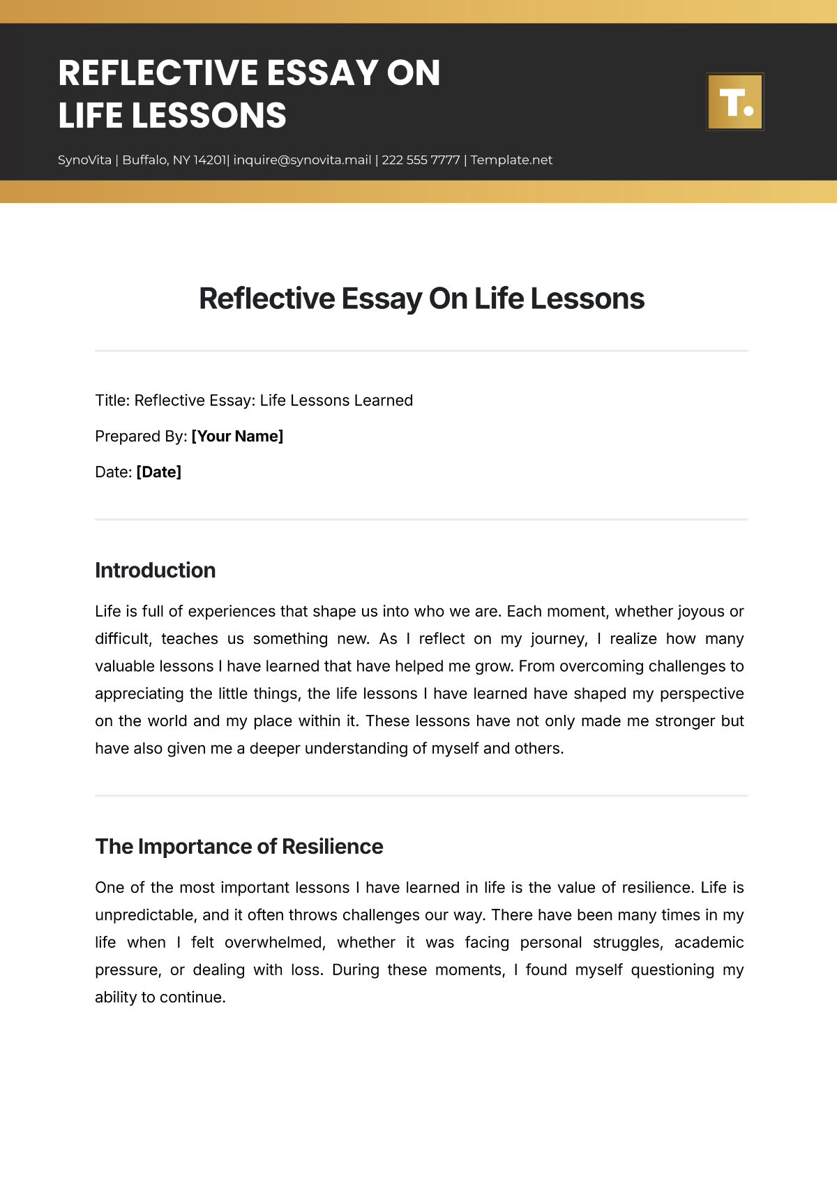 Reflective Essay On Life Lessons Template - Edit Online & Download