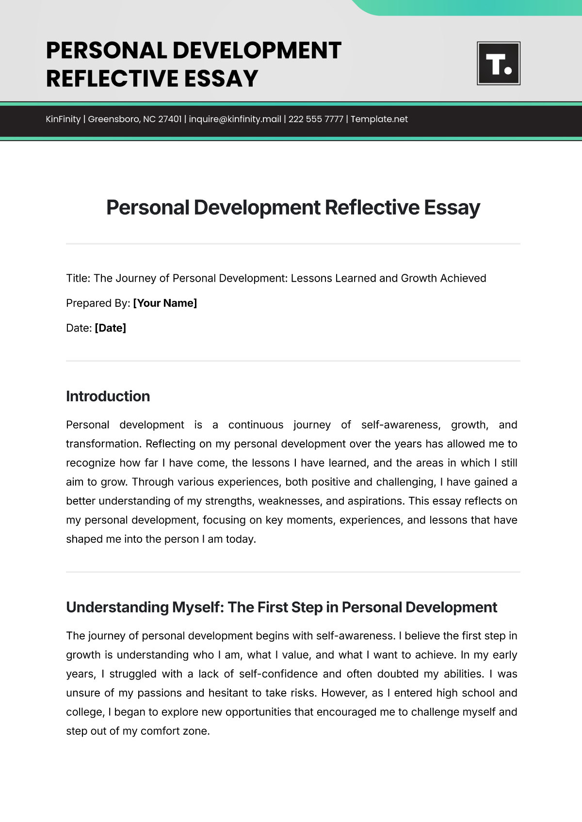 Personal Development Reflective Essay Template - Edit Online & Download