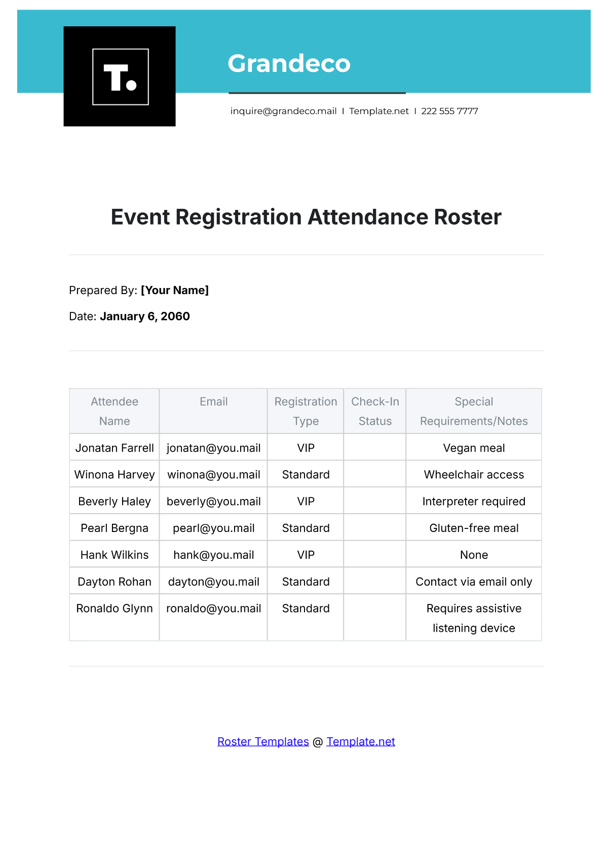 Event Registration Attendance Roster Template - Edit Online & Download