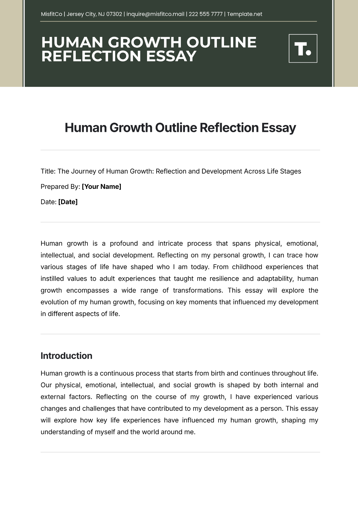 Human Growth Outline Reflection Essay Template - Edit Online & Download