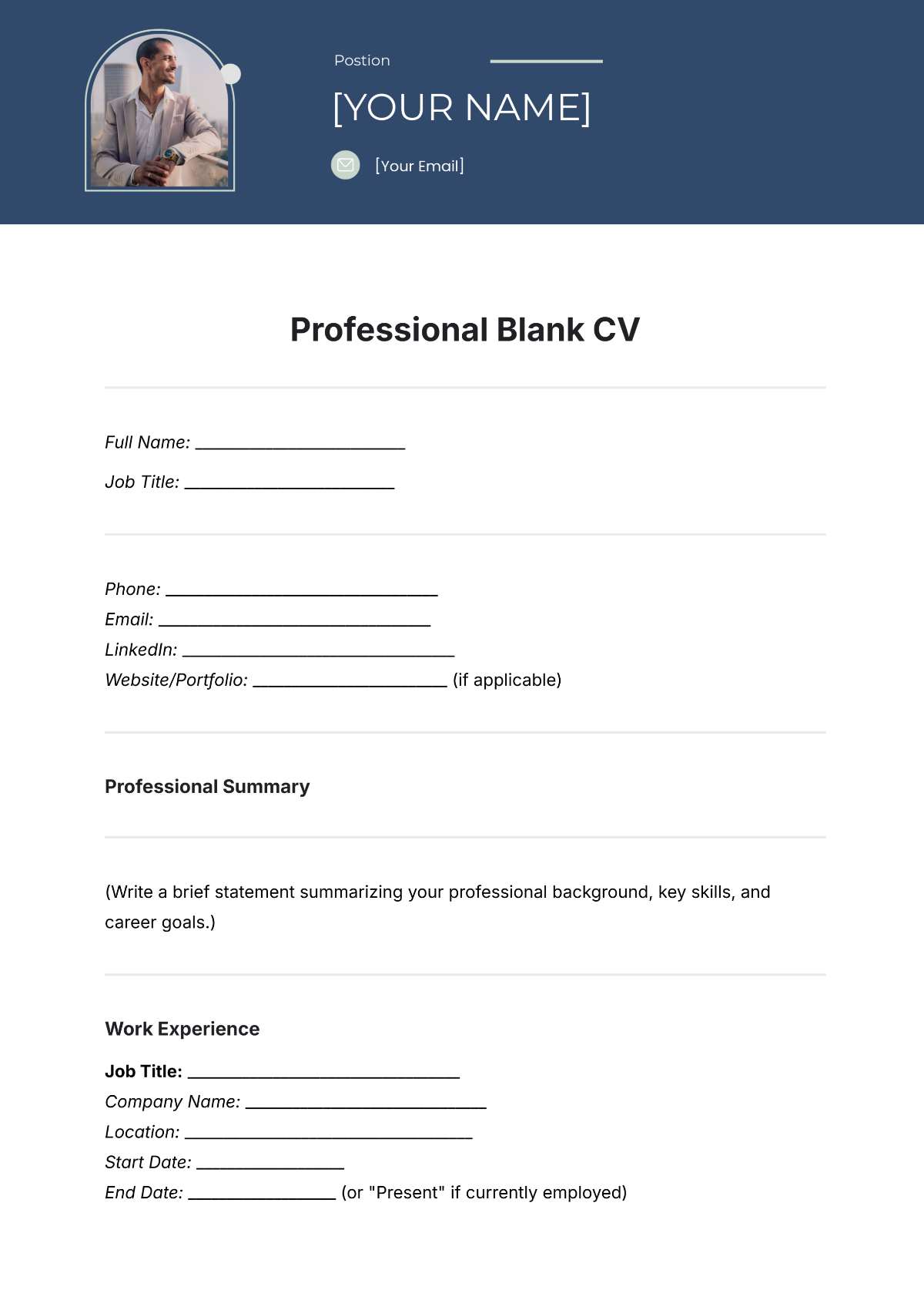 Professional Blank CV Template - Edit Online & Download