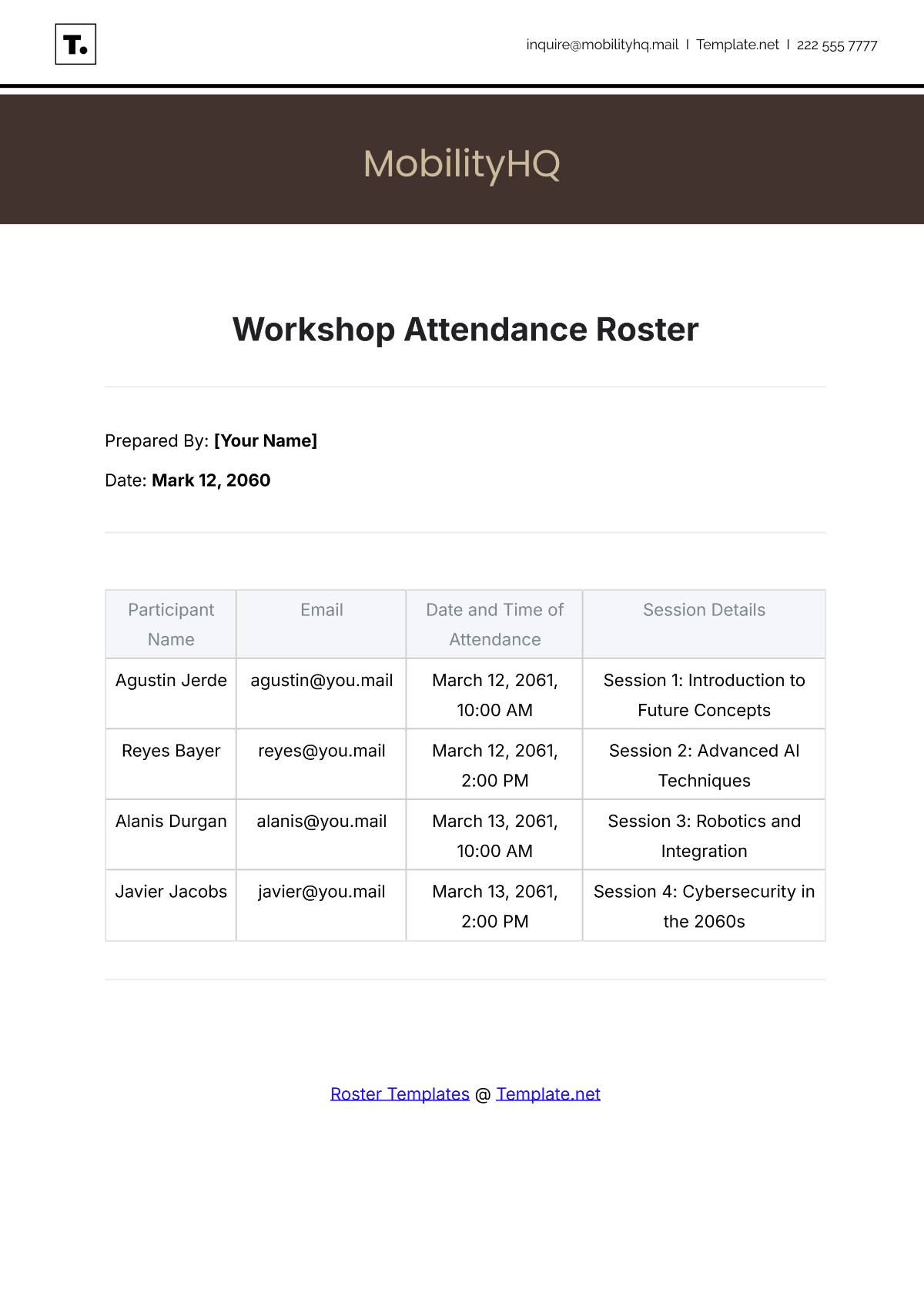 Workshop or Seminar Attendance Roster Template - Edit Online & Download