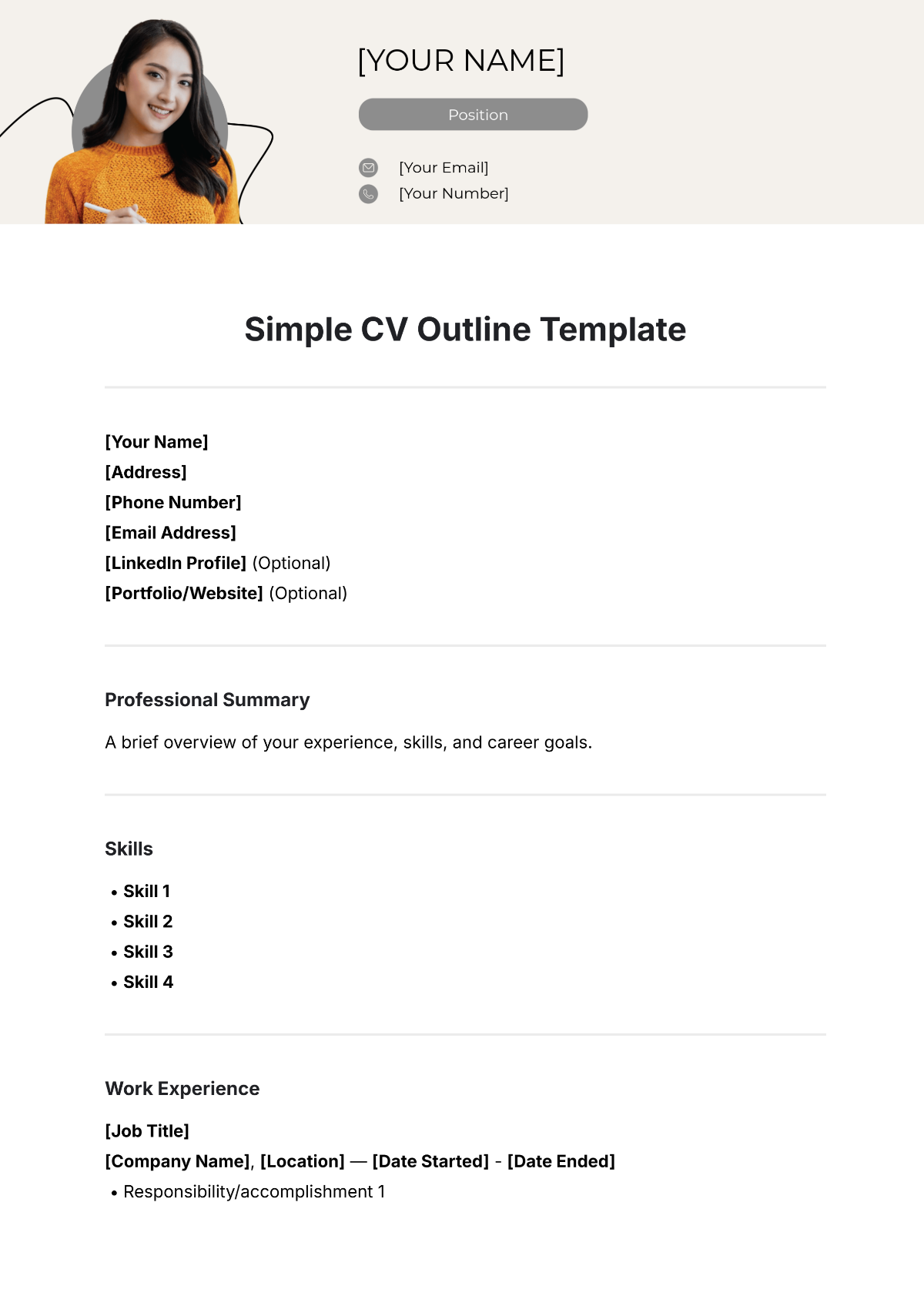 Simple CV Outline Template - Edit Online & Download