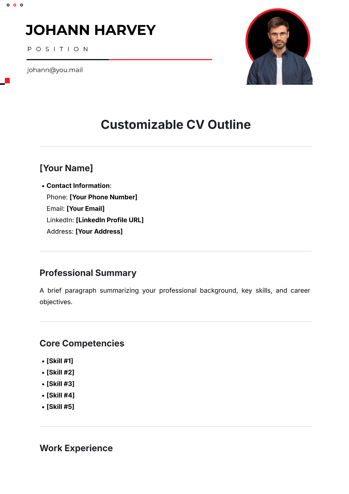 Customizable CV Outline Template - Edit Online & Download