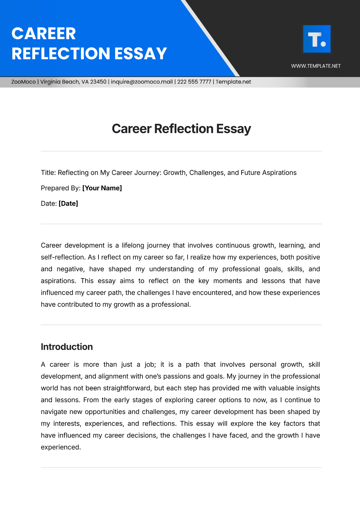 Career Reflection Essay Template - Edit Online & Download