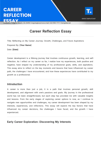 Free Career Reflection Essay Template to Edit Online